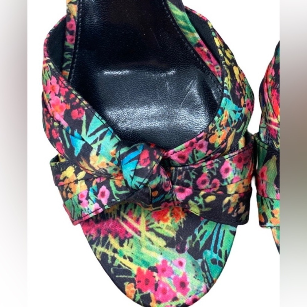 Fioni Tropical Floral Knotted Bow Open Toe Stiletto Heels Size 8 NWOT